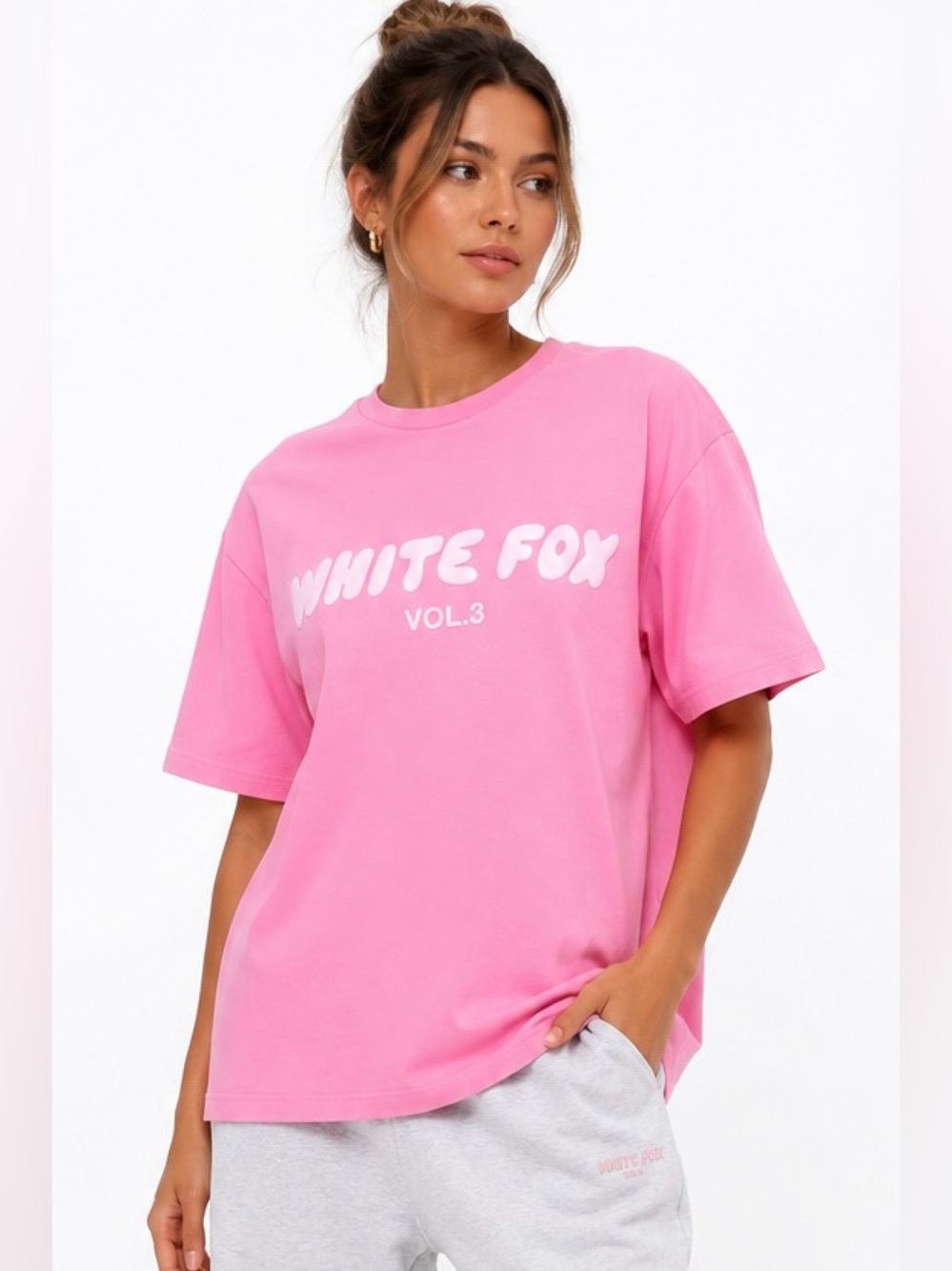 White Fox Vol 3 Pink Raised Logo Oversized Graphic Tee XXS/XS (CIGF004)